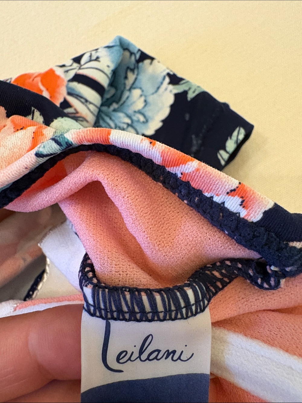 Floral Navy Tankini Bikini Set with Coral & Light Blue Blooms - Picture 4 of 6